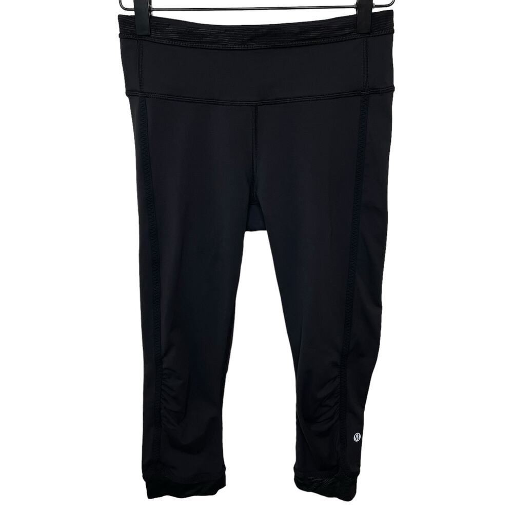 Lululemon Ruched Cropped Leggings Black Stretch Athletic Crop Women’s Size 4